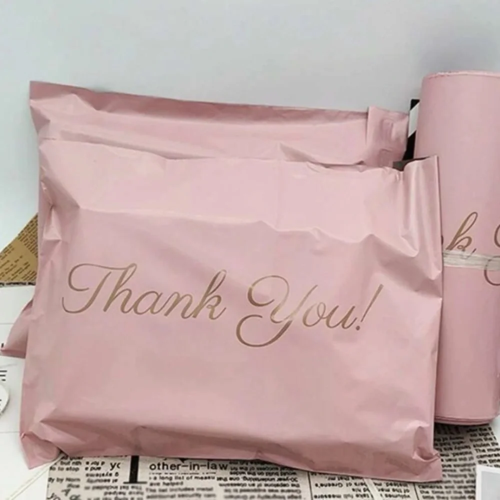 20 Pink Thank You Poly Mailer Self Sealing Bags pack of 20 sz 9X5.5”